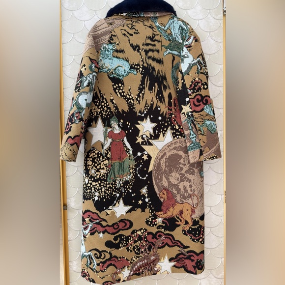 Zara Atelier Collection Jacquard Zodiac Signs and Faux Fur Collar Car Coat - Picture 2 of 11